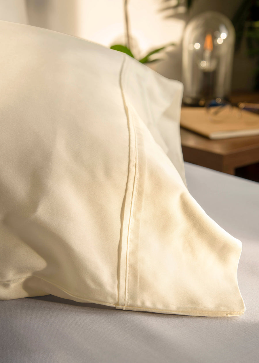 ivory bamboo pillow cases close up image