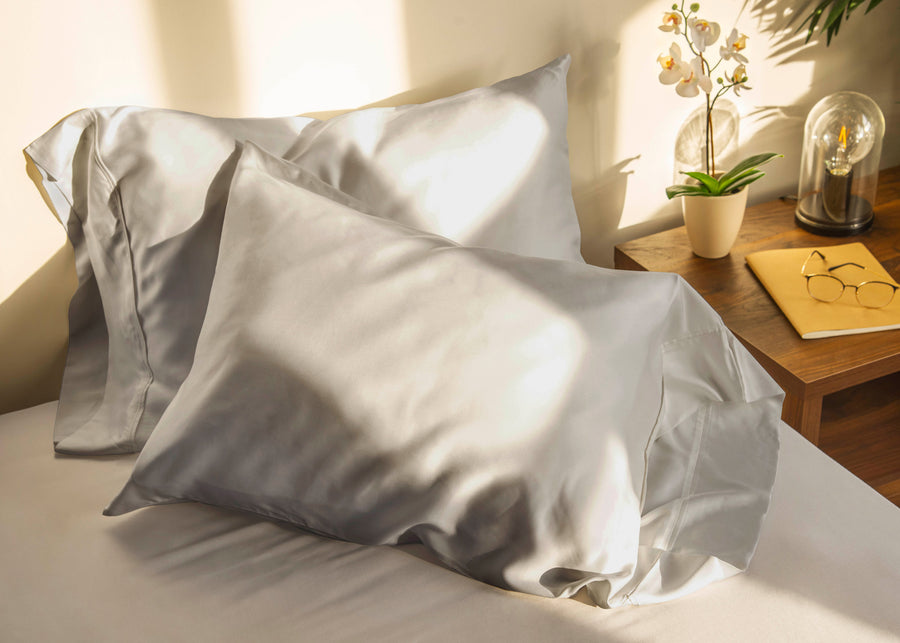 silver bamboo pillow cases lifestyle bedroom shot