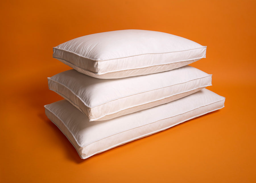 Origin Feather Down Pillow stacked in size standard queen king