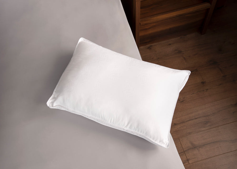 aerial lifestyle of white recycled plastics polyester pillow