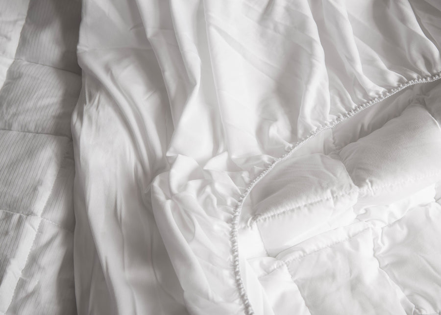 elasticized skirt white striped luxury micro-cluster cotton mattress pad