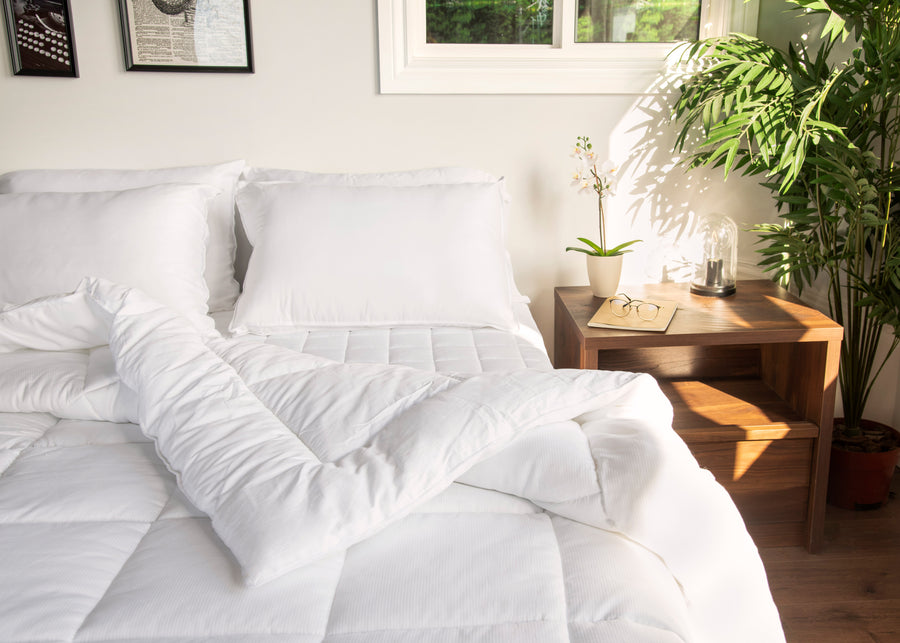 white striped luxury micro-cluster cotton duvet lifestyle